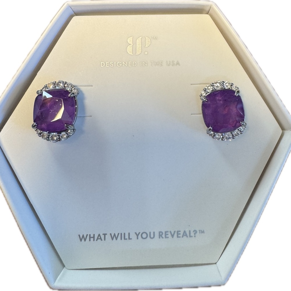 Elegant Lab Created Purple Amethyst Stud Earrings with Hematite Accents